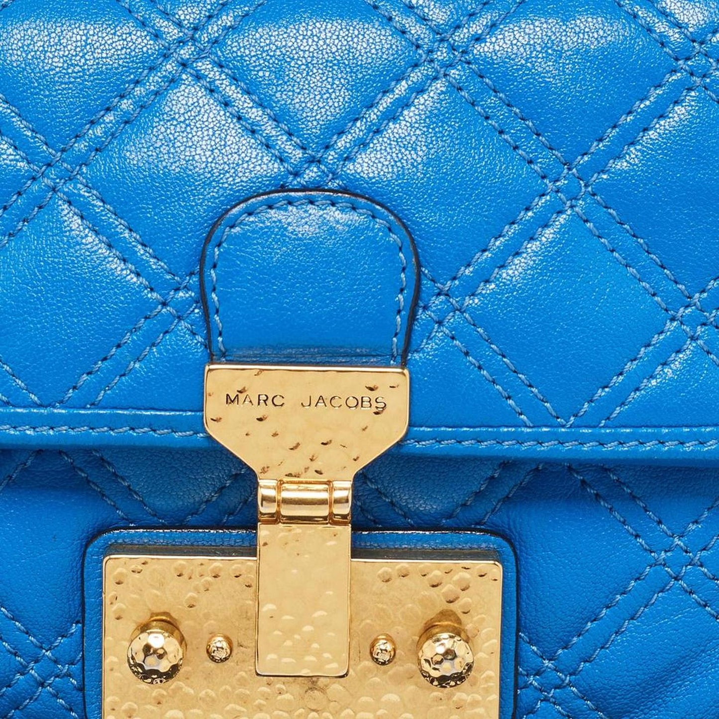 Blue Quilted Leather Flap Shoulder Bag