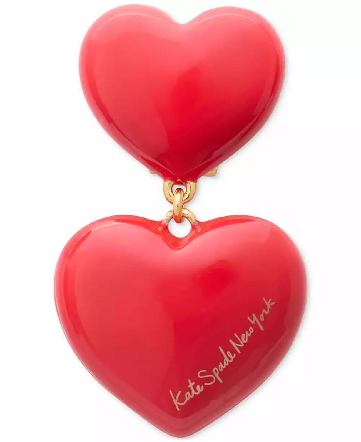 Enamel Graduated Double Heart Drop Earrings