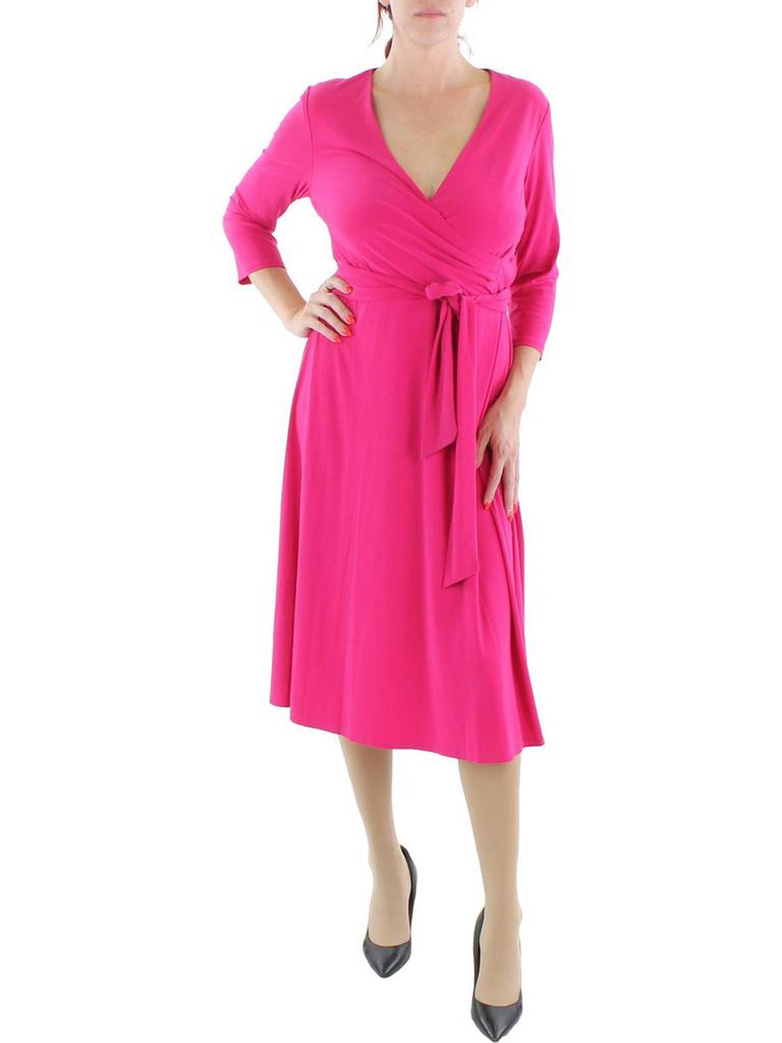 Womens Three Quarter Sleeve Calf Midi Dress