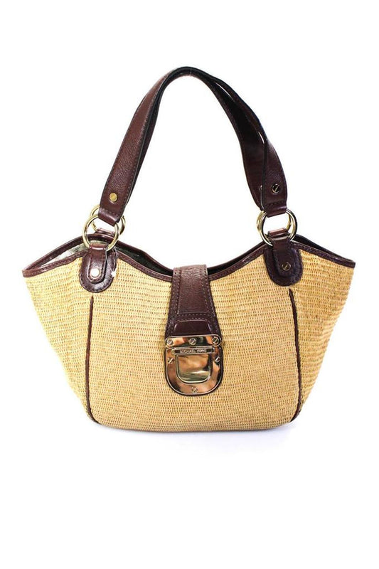 Michael Michael Kors Women's Straw Leather Trim Shoulder Bag Beige