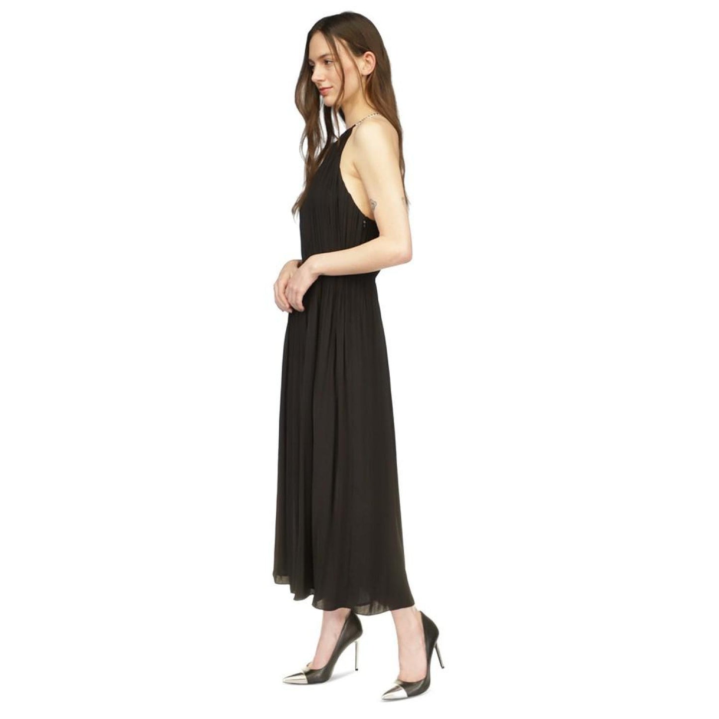 Women's Chain-Strap Satin Pleated Maxi Dress