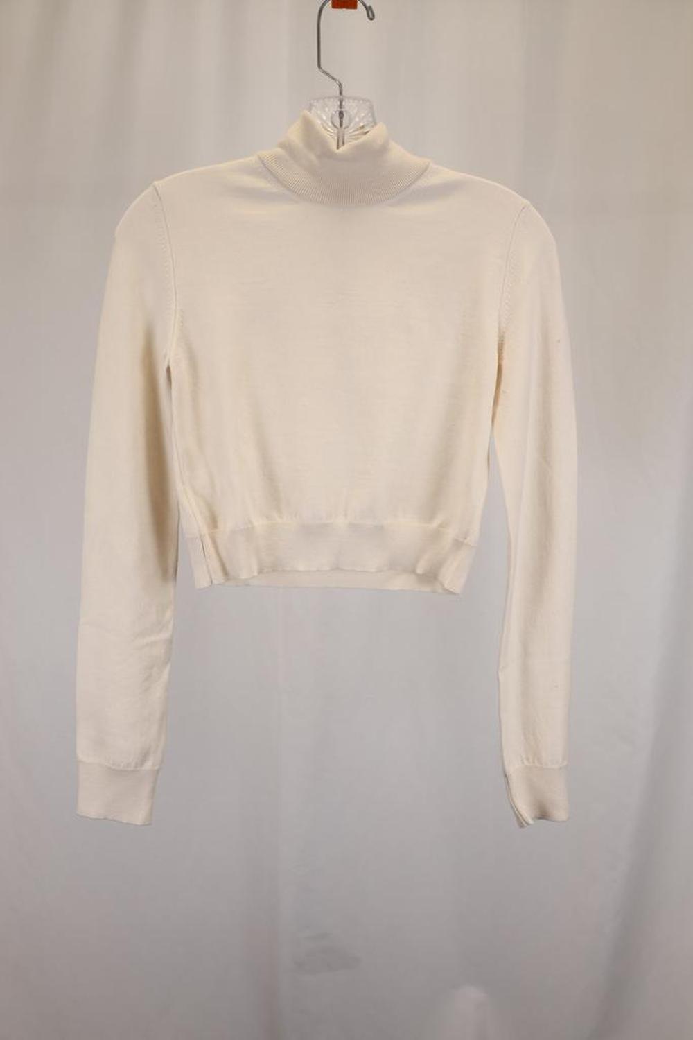 Max Mara Cropped Turtleneck Sweater in Cream Wool