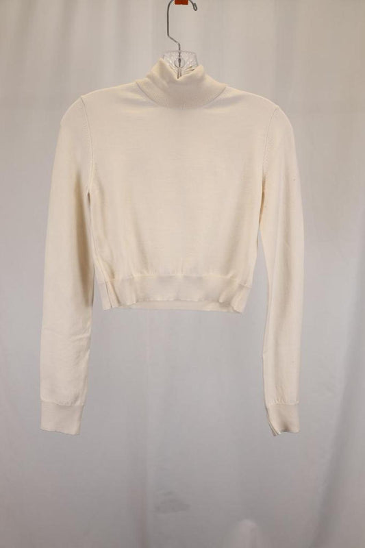 Max Mara Cropped Turtleneck Sweater in Cream Wool