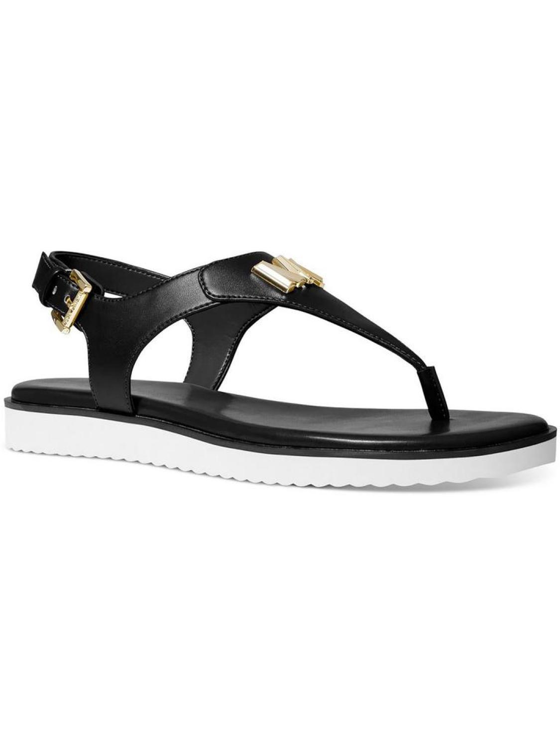 Womens Logo Faux Leather Thong Sandals