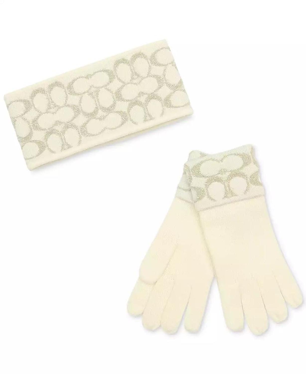 Women's Signature C Metallic Headband and Touch Tip Gloves Set