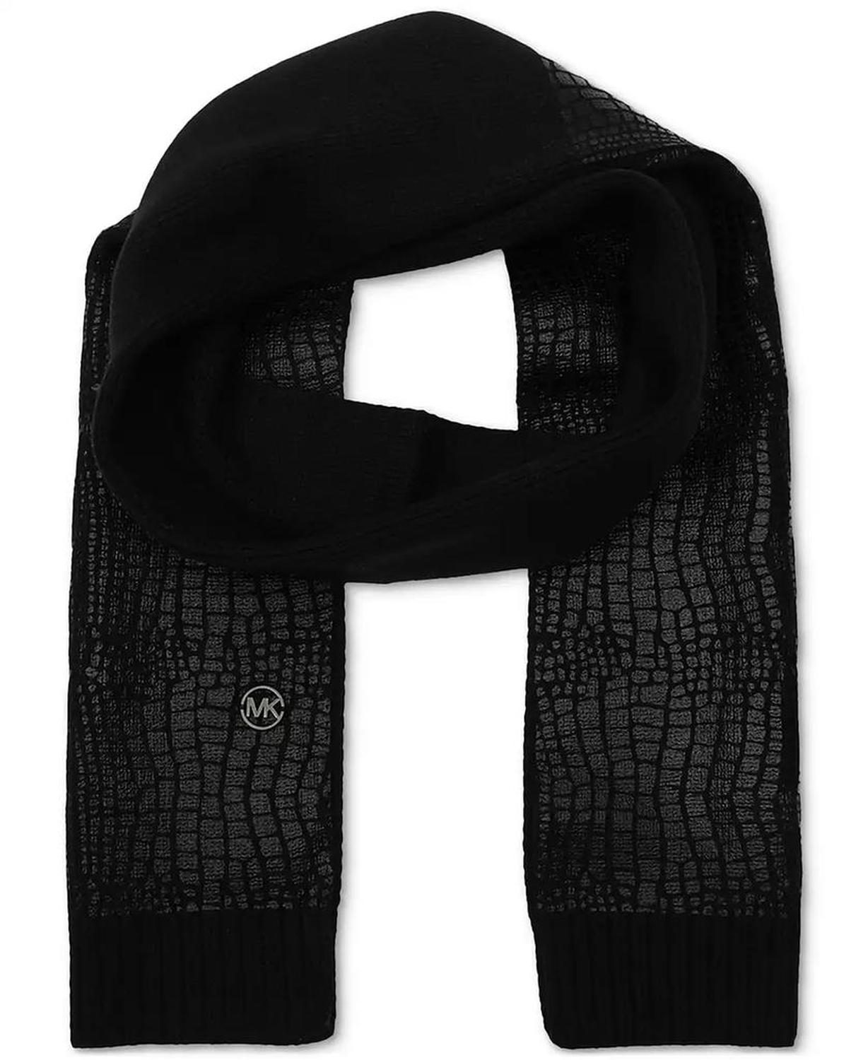 MICHAEL Logo Charm Ribbed Trim Croc-Embossed Scarf