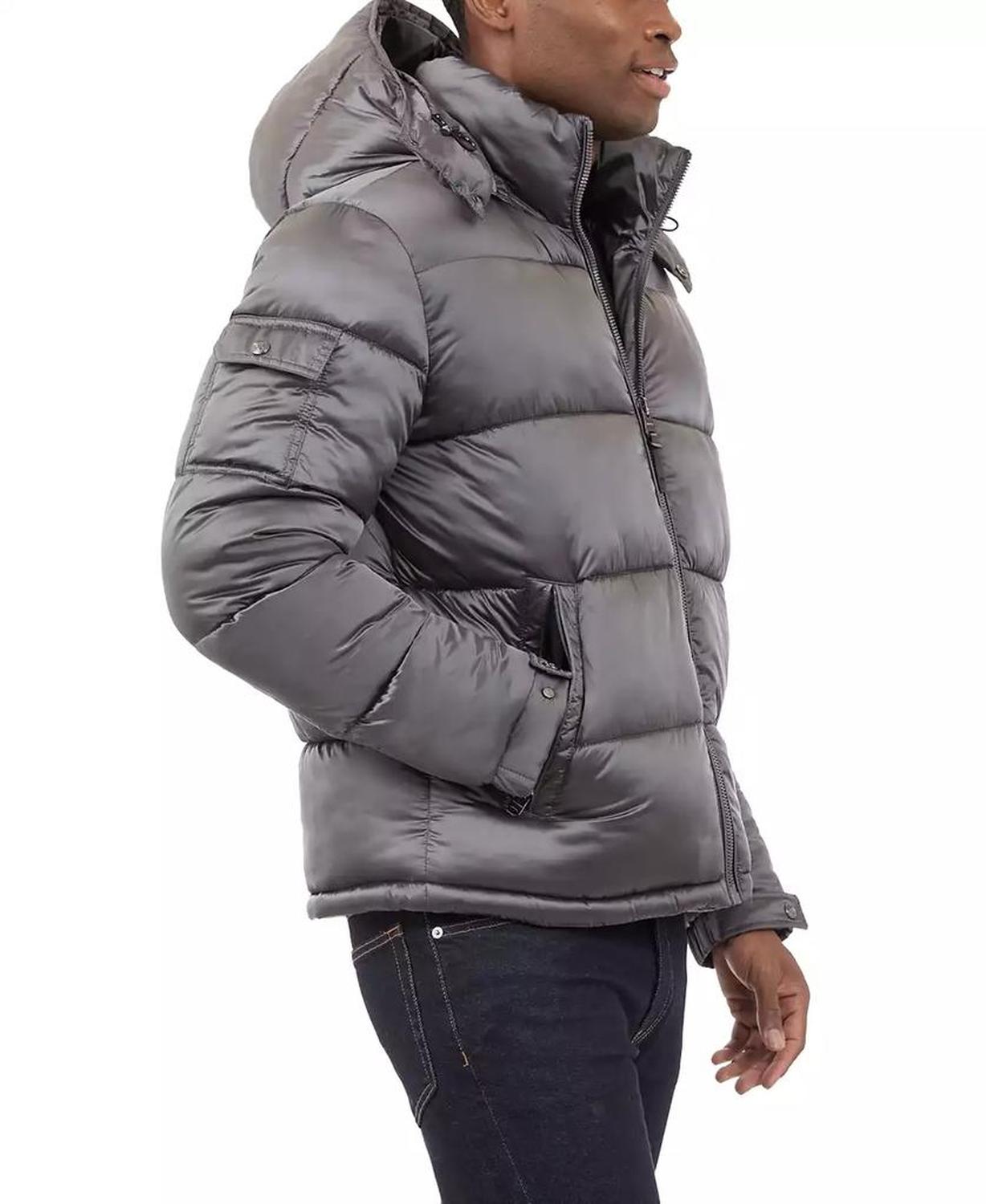 Men's Heavyweight Metallic Finish Hooded Puffer Jacket