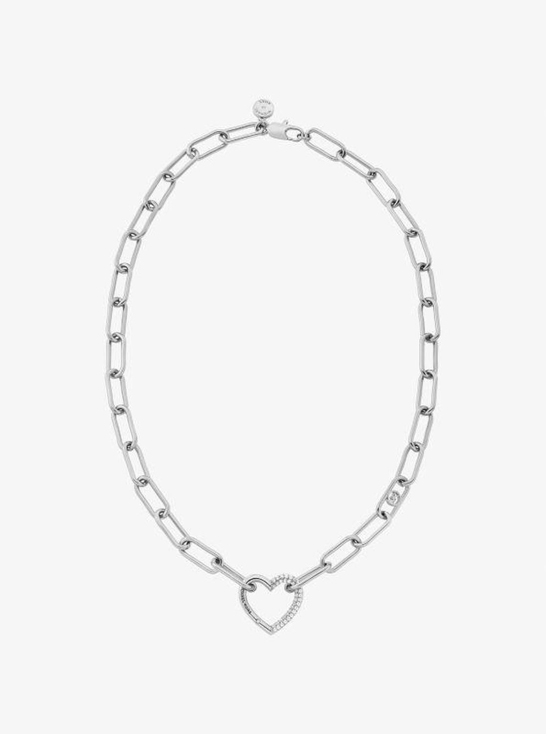 Pavé Heart Curb-Link Necklace