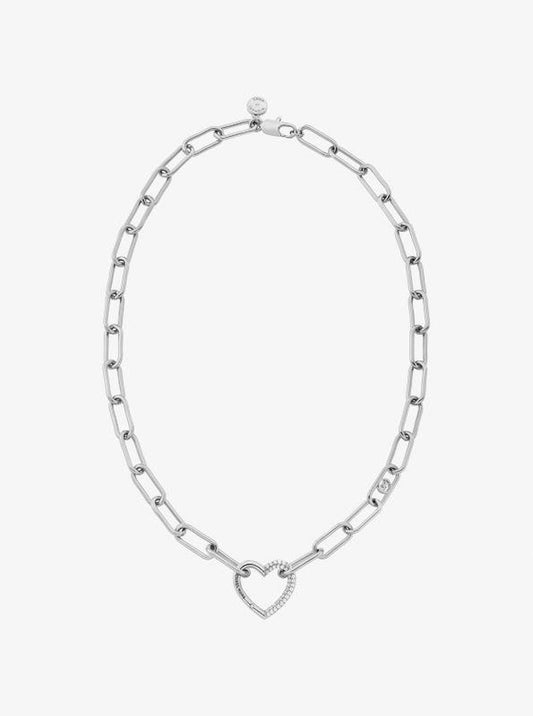 Pavé Heart Curb-Link Necklace