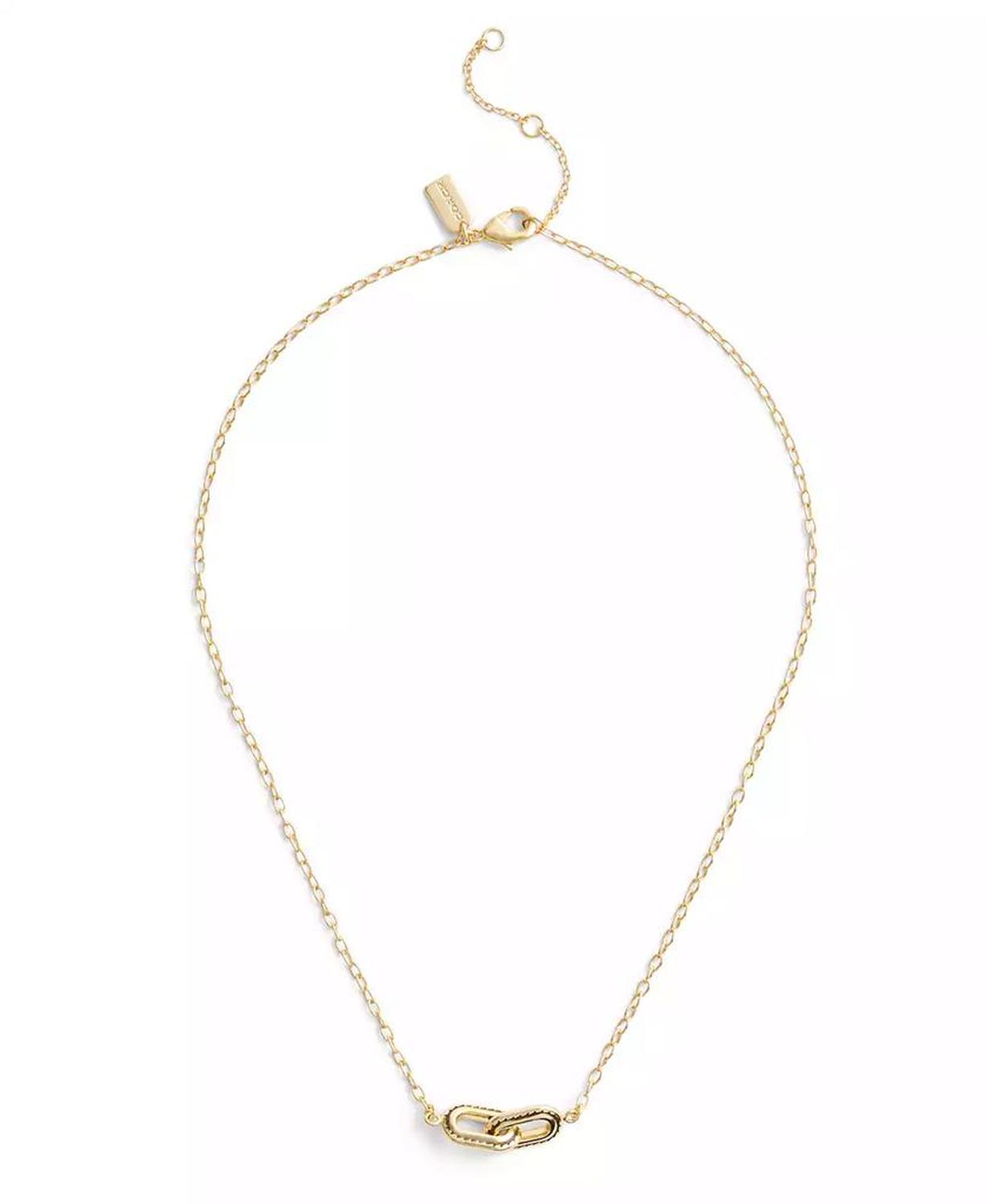 Gold-Tone Stitched Link Pendant Necklace