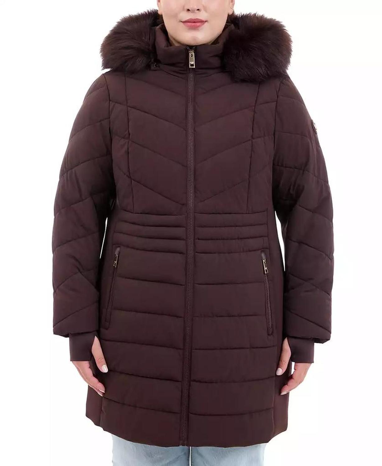 Plus Size Faux-Fur-Trim Hooded Puffer Coat, Created for Macy's