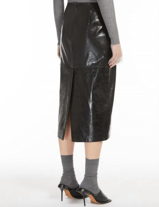 Bairo Nappa Leather Midi Skirt In Black