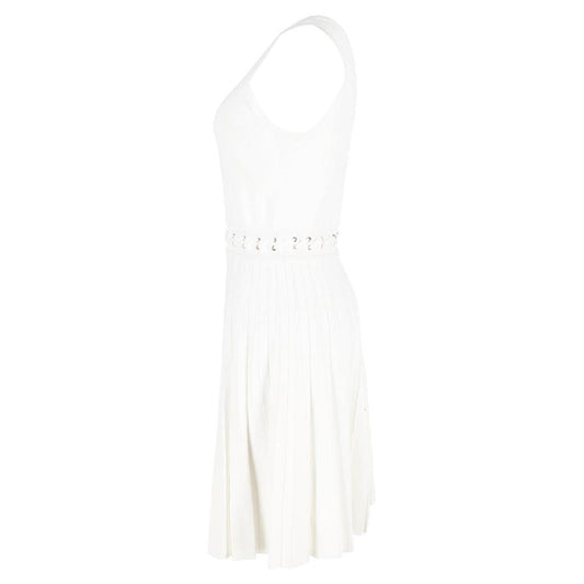 Michael Michael Kors Whipstitched Pleated Knitted Mini Dress in White Viscose