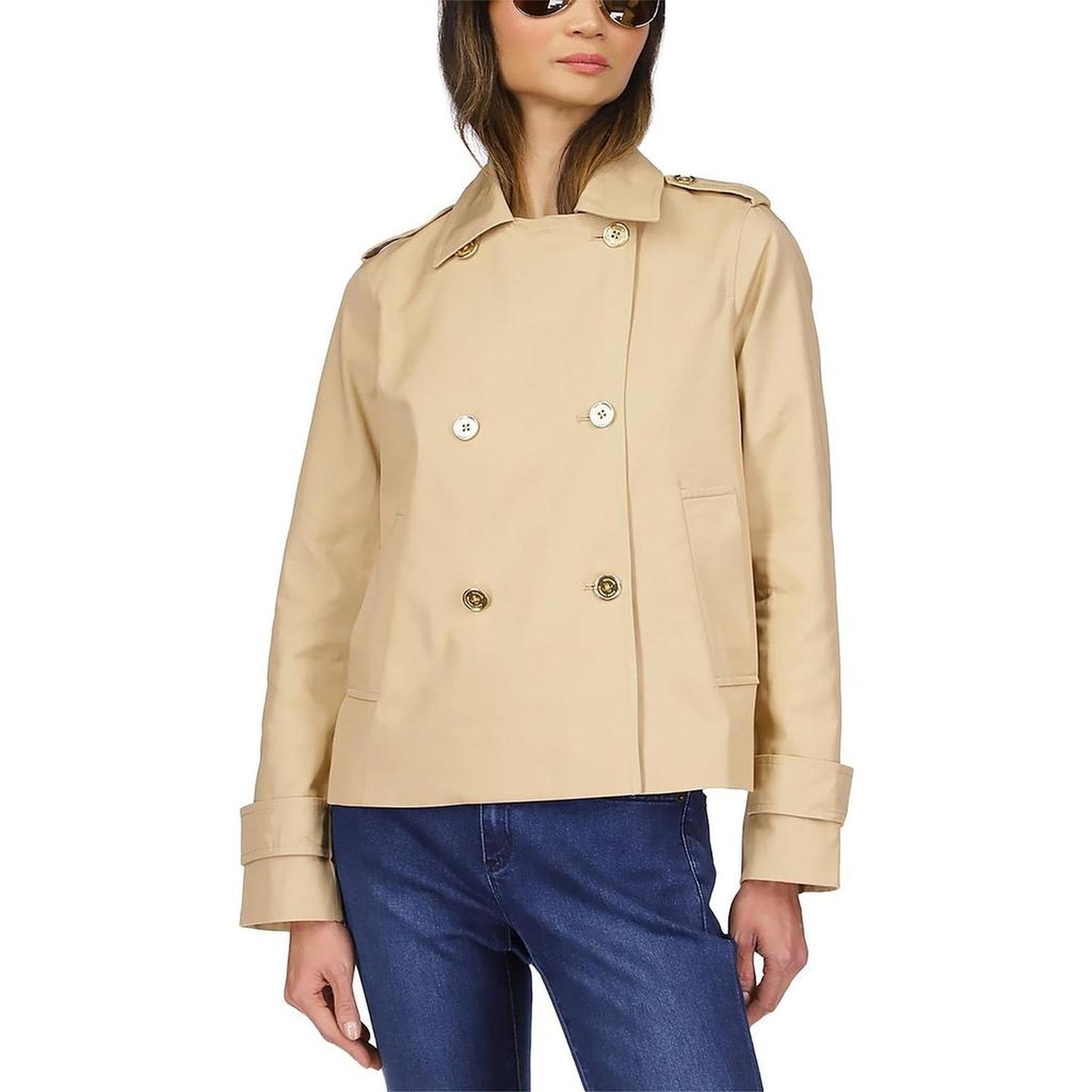 Womens Twill Cropped Pea Coat