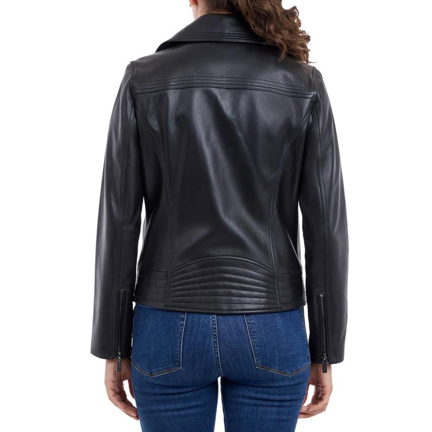 Petite Asymmetric Leather Moto Coat