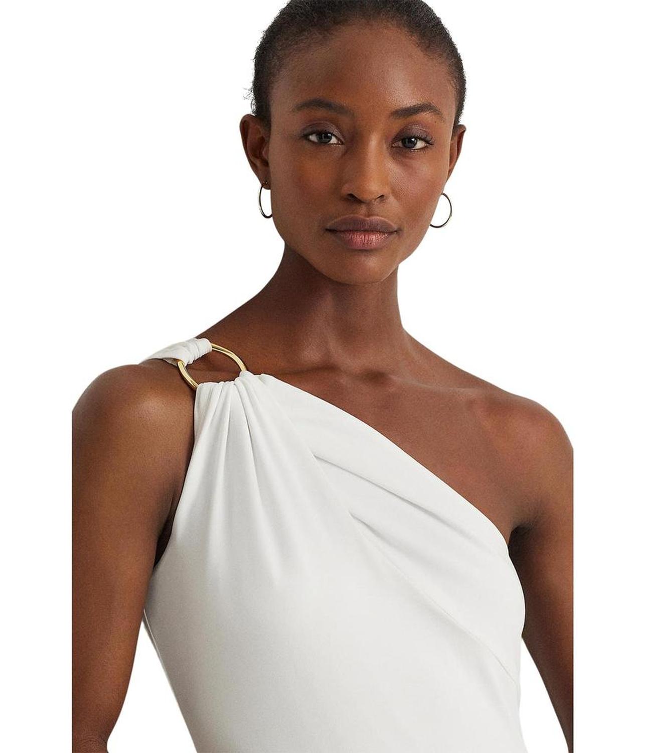 Buckle-Trim One-Shoulder Cocktail Dress