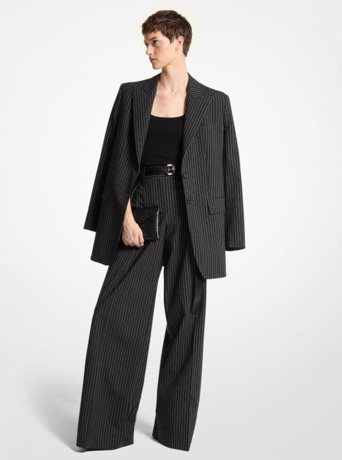 Pinstripe Stretch Wool Boyfriend Blazer