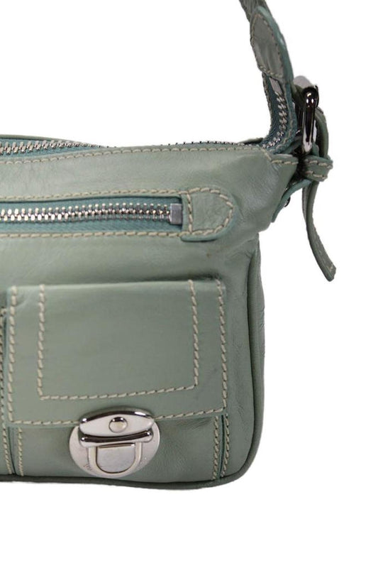 Womens Leather Silver Tone Hardware Shoulder Bag Sage