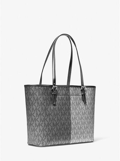 Jet Set Medium Two-Tone Metallic Signature Logo Tote Bag