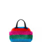 Puffed Striped Faux Fur Satchel Bag