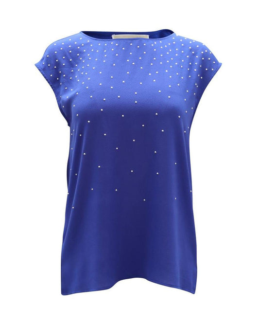 Michael Kors Embellished Sleeveless Blouse in Blue Polyester