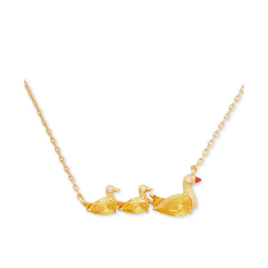 Gold-Tone Cubic Zirconia Ducks In A Row Pendant Necklace, 16" + 3" extender