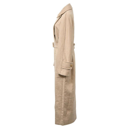 Long Belted Coat in Beige Wool