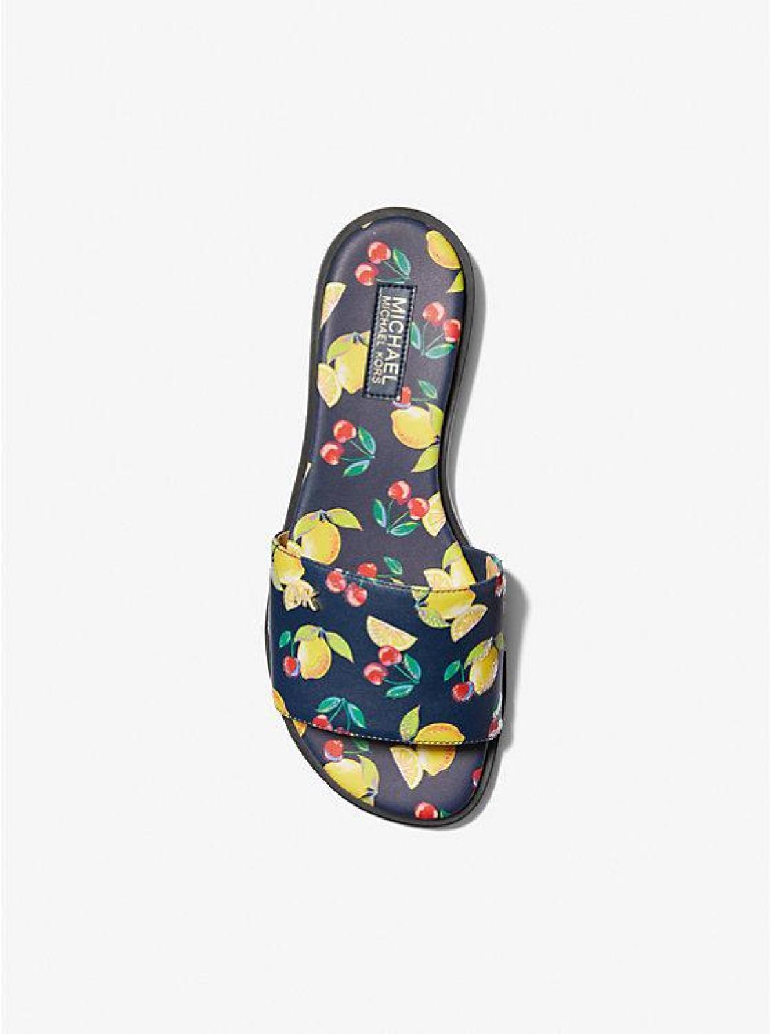 Deanna Sequined Fruit Print Slide Sandal