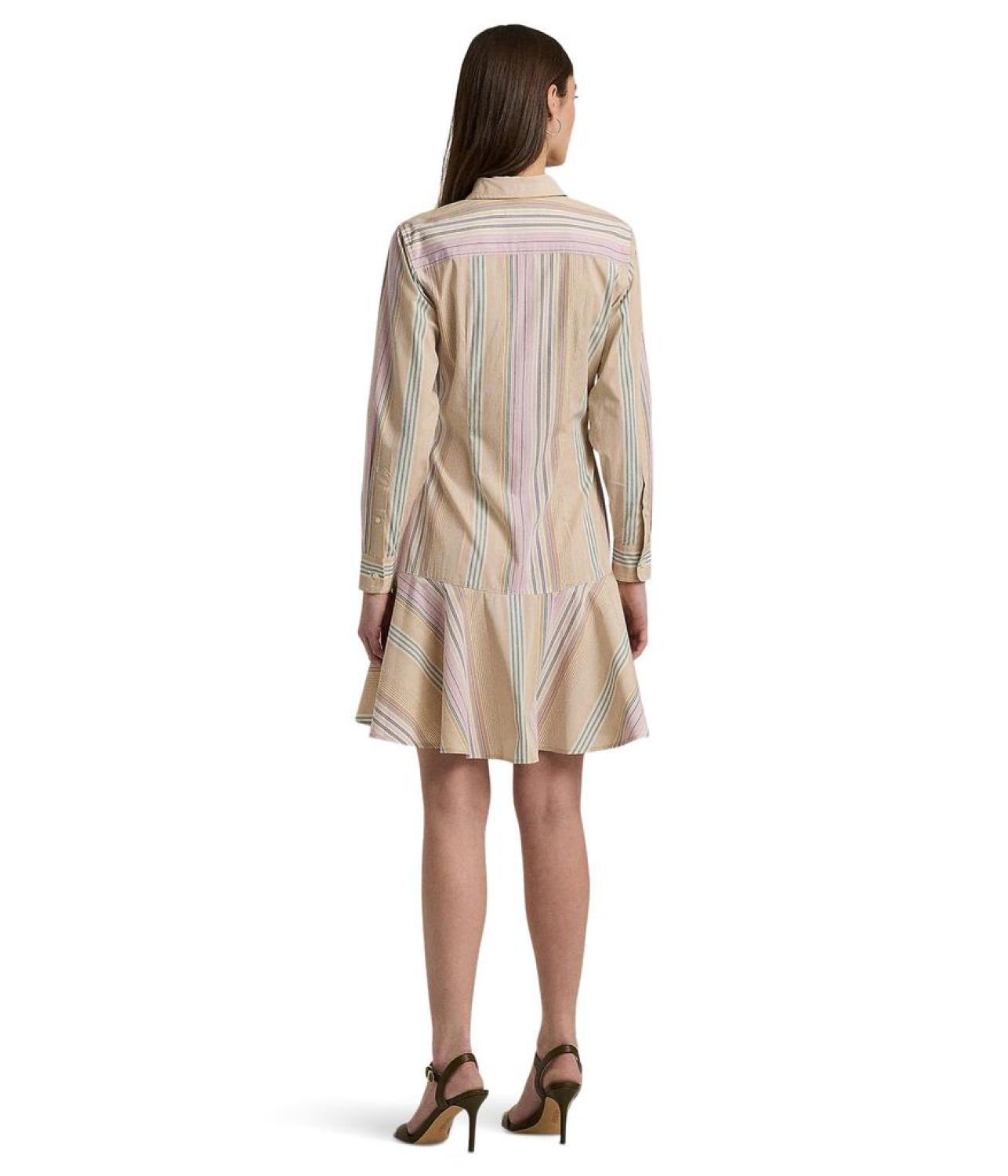 Striped Tie-Waist Broadcloth Shirtdress