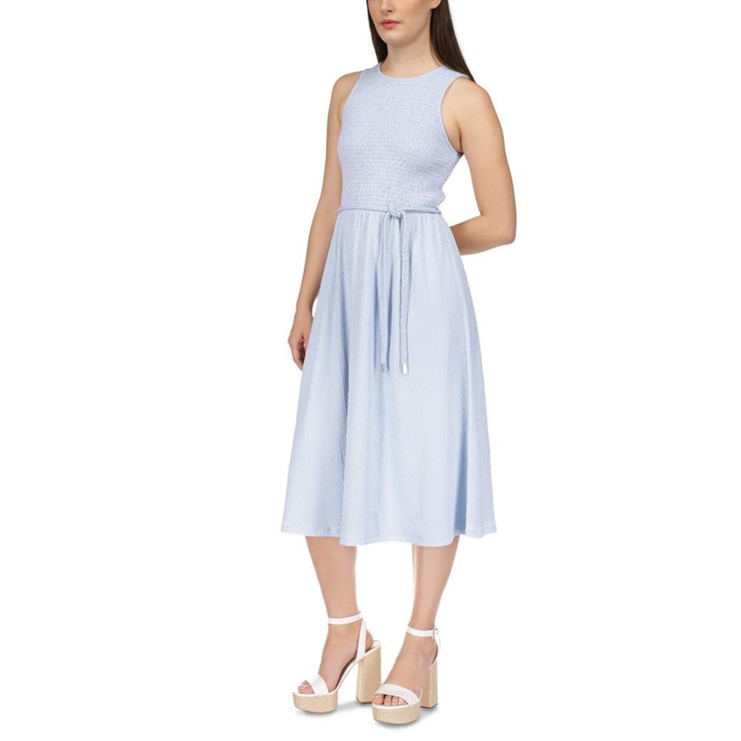 Petite Smocked Tie-Waist Midi Dress