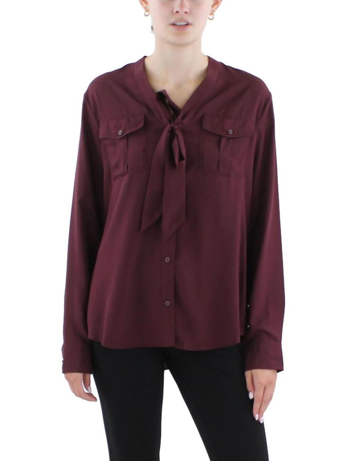 Womens Purple Long Sleeves Button-Down Top