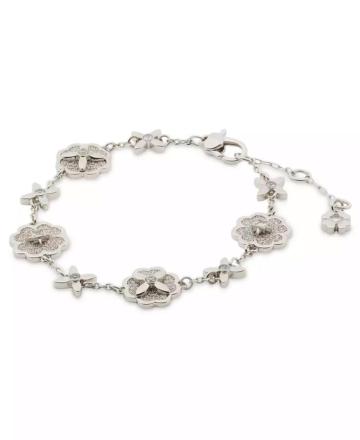 Silver-Tone Pavé Flower Charm Flex Bracelet