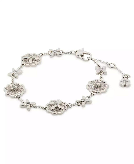 Silver-Tone Pavé Flower Charm Flex Bracelet