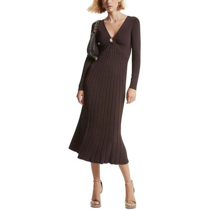 Womens Knit Ribbed Midi Dress