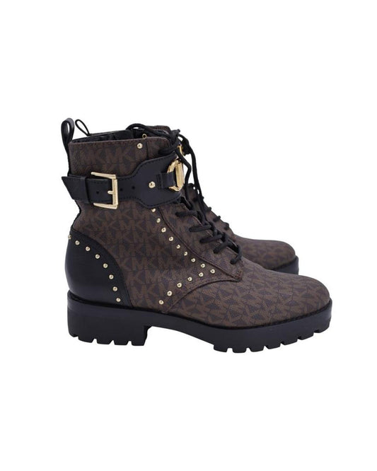 Michael Kors Kincaid Lace-Up Boots in Brown Coated Canvas