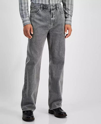 Men's Gray Arden Straight-Fit Wide-Leg Jeans