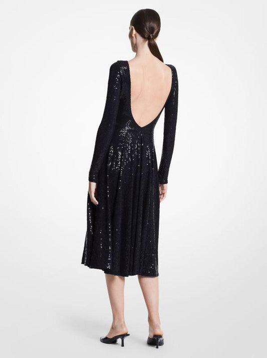 Hand-Embroidered Sequin Matte Jersey Backless Dance Dress