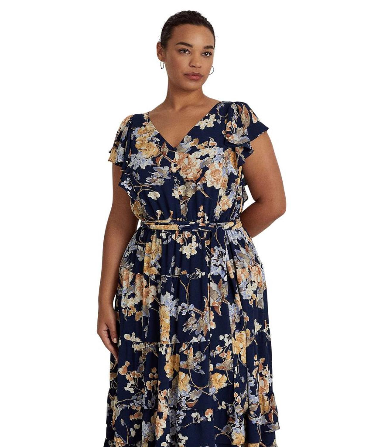 Plus Size Floral Bubble Crepe Dress