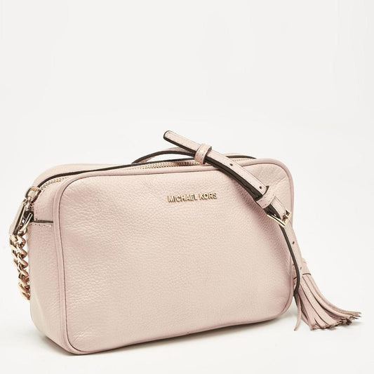 Dusty Pink Leather Tassel Camera Crossbody Bag