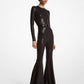 Hand-Embroidered Sequin Stretch Jersey Flared Jumpsuit