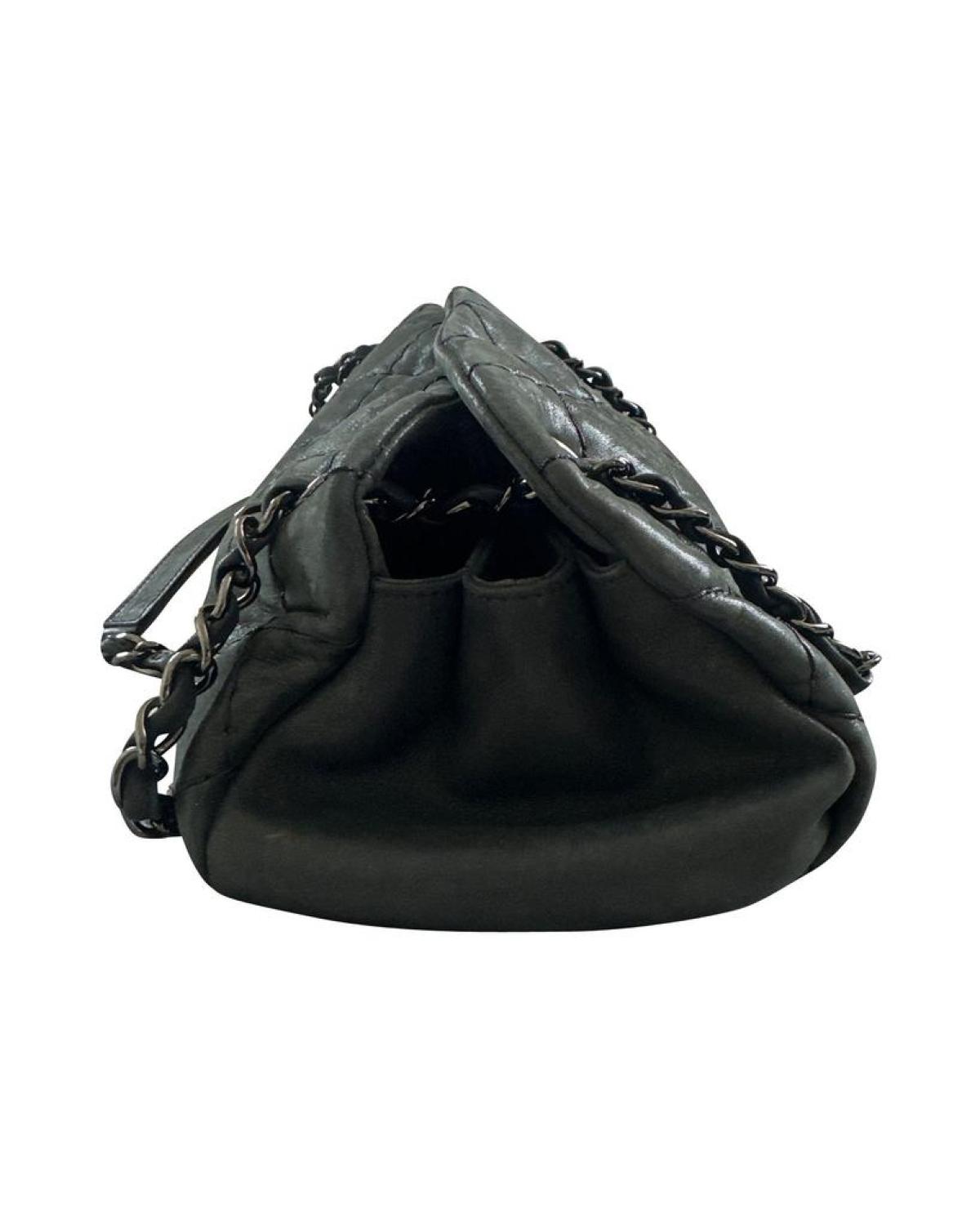 Chanel Just Mademoiselle Mini Bowler Bag in Iridescent Black Leather