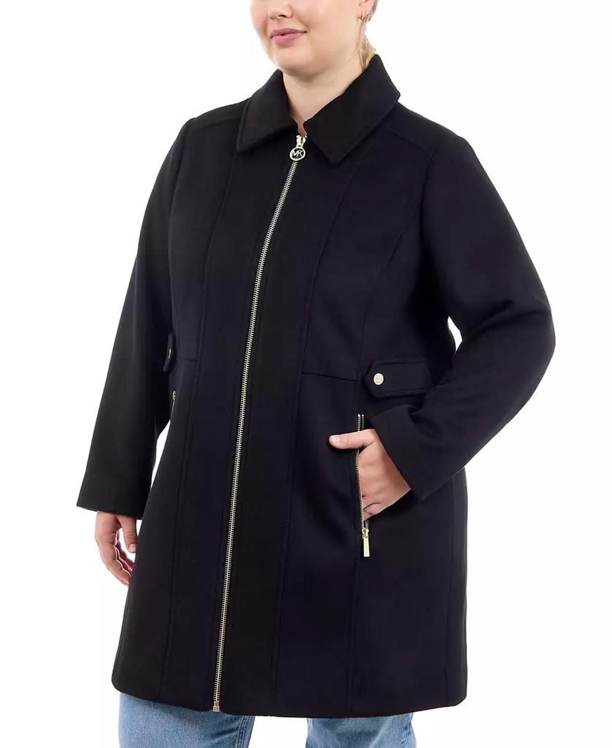 Plus Size Club-Collar Zip-Front Coat, Created for Macy's