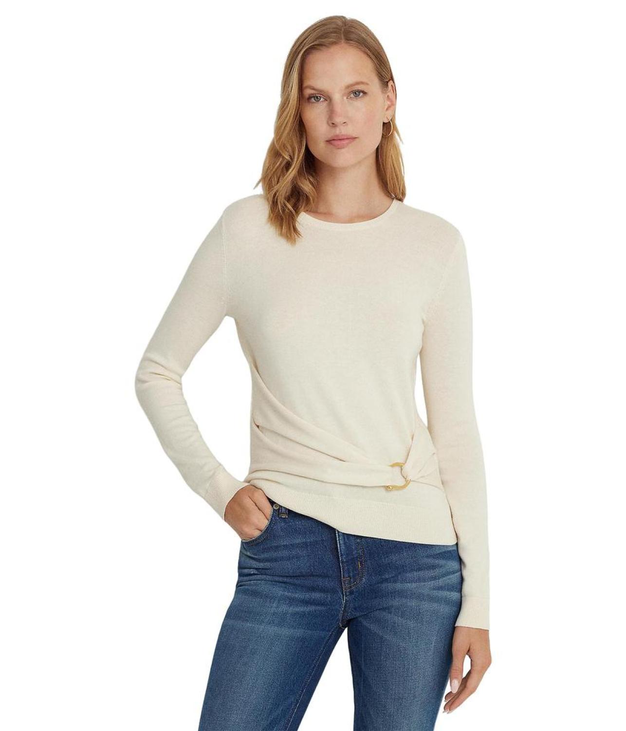 Twist-Front Cotton-Blend Sweater