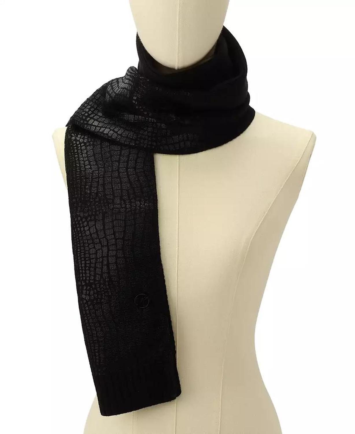 MICHAEL Logo Charm Ribbed Trim Croc-Embossed Scarf