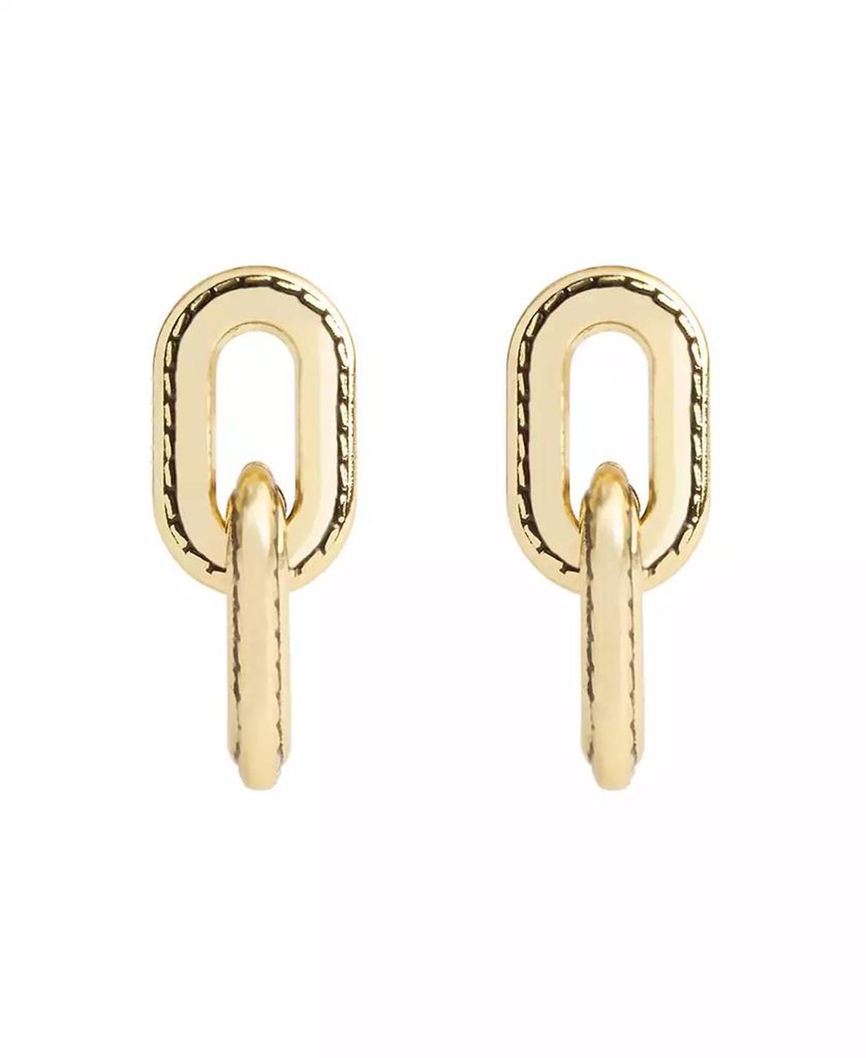 Gold-Tone Stitched Link Drop Earrings