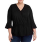 Plus Womens Ruffle Cuff Blouse