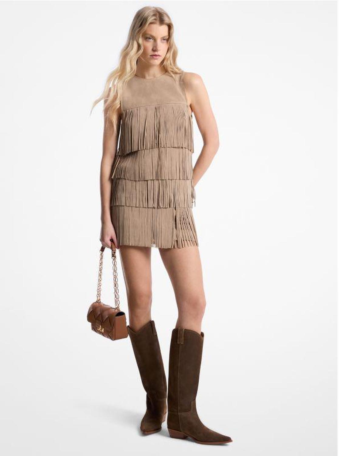 Suede Fringed Mini Dress