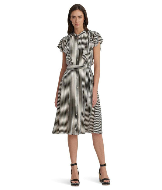 Striped Belted Chiffon Shirtdress