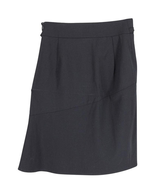 Max Mara A-line Wrap Skirt Style with Side Pleat in Black Wool