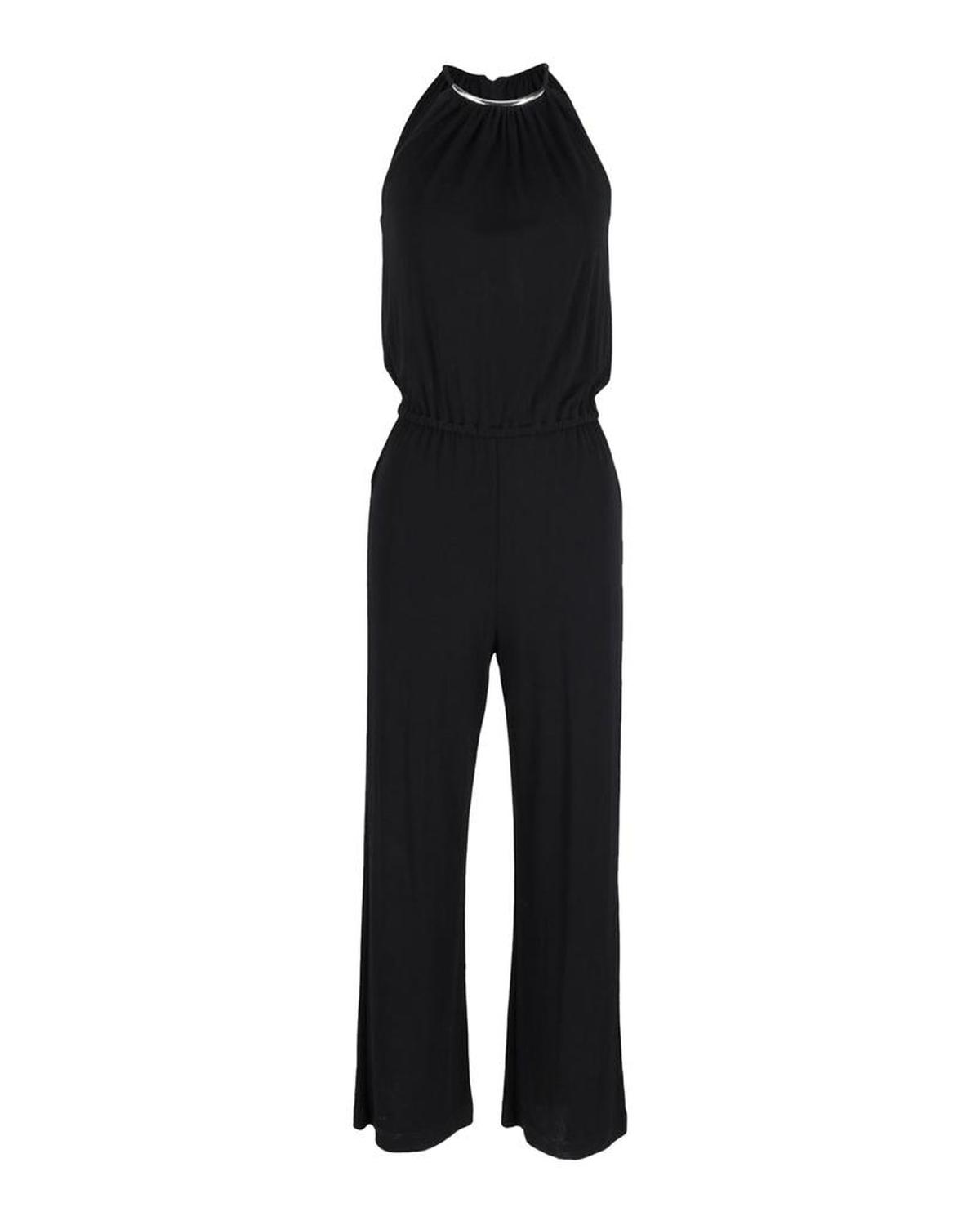 Michael Kors Halter Jumpsuit With Belt in Black Cotton